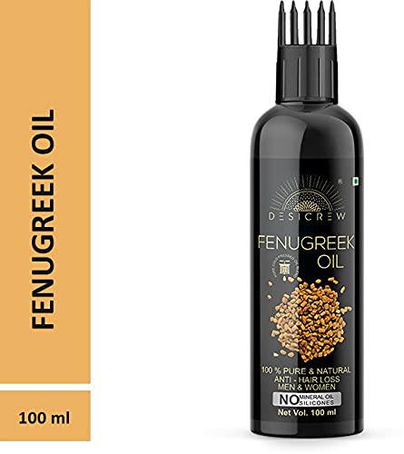 DESICREW Pure Fenugreek (Methi) Oil with comb Applicator - Cold Pressed - For Hair Growth, Skin, Hair & Nail Care (100 ml)