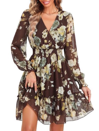 Image of Prettywear Women's Chiffon Long Sleeve Wrap Neck Wedding Guest Mini Dress