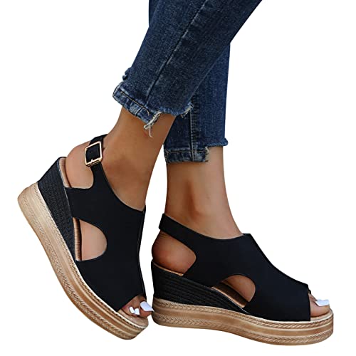 Wedge Sandals For Women,Women's Wedge Sandals Mid Heel Buckle Ankle Strap Espadrilles Wedge Platform Sandals For Women Dressy Summer Casual Bech Outdoor Sandals Wedges Sandal Shoes #TOP2