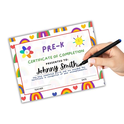 Pre-K Diploma Graduation Certificate | 50 pk 8.5 x 11” Homeschool Award for Pre Kindergarten Grade Ceremony for Teachers to Hand Out