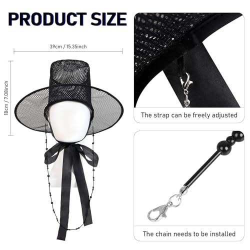 Korean Gat Hat Cosplay Accessory – Traditional Joseon Dynasty Black Mesh Hat with Beaded Chains & Ribbon | Kpop Idol Style Costume Hat for Men, Halloween Party & Stage Performance2