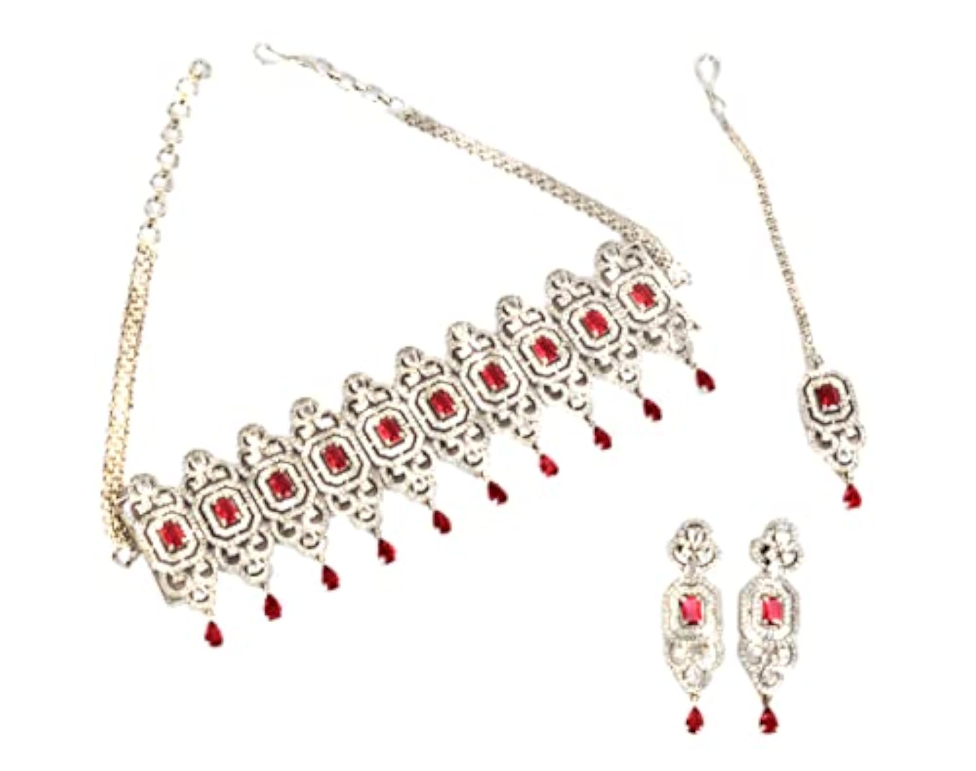 Women's Red Rose Gold Base Every Occasion Jewellery Set