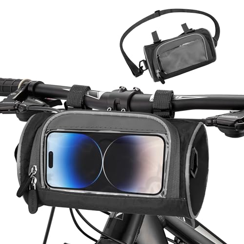 Guittly Fahrrad Lenkertasche Klein Mit Touchscreen, Vorne Mit Schultergurt für E-Bike (Schwarz)