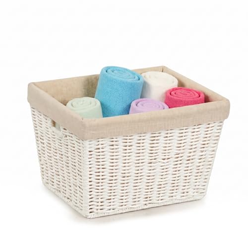 Honey-Can-Do STO-03560 Parchment Cord Basket with Handles and Liner, White, 10 x 12 x 8 inches