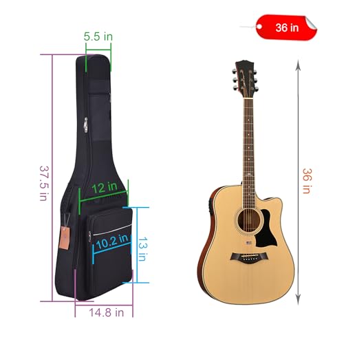 Image of 36 Inch Acoustic Guitar Gig Bag Waterproof Dual Adjustable Shoulder Strap 0.35 inch Padding Backpack with Accessories -For 36 inch Acoustic Classic Guitar