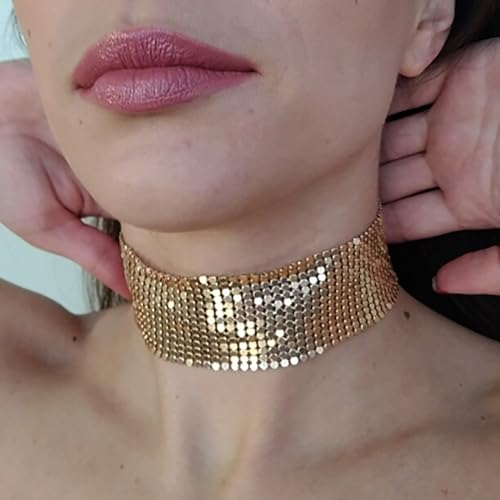 Atentuyi Gold Kette Metall Netz Choker Punk Pailletten Choker Halskette Kurz Dick Kragen Modeschmuck Für Frauen Und Mädchen