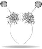 Hatstar Halloween Glitzer Alien Haarreif in silver | mit 2 runden schwingenden Bällen | Glitzer Disco Kugeln | Accessoire zu Karneval & Fasching Partys | für Damen, Herren & Kinder