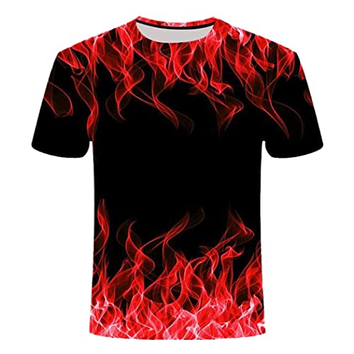 T-shirt Blue Flame 3D noir à manches courtes col rond imprimé relief