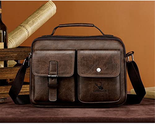 weixier Bolsa masculina Bolsas de mão masculinas de couro com bolsos duplos bolsas de ombro (marrom