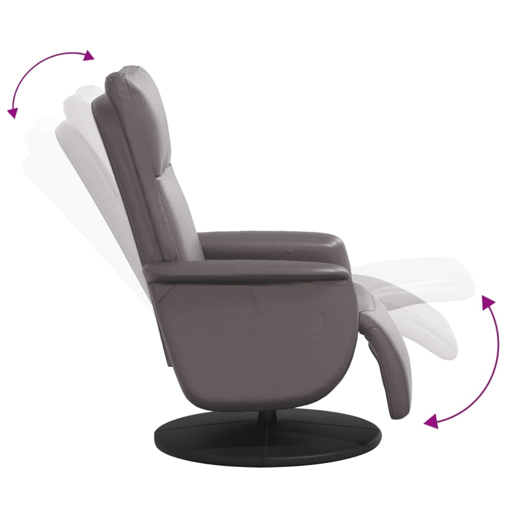 Relaxsessel mit Fußteil Grau Kunstleder, drehbar 360 Grad, verstellbare Rückenlehne und Fußstütze, ergonomisch gepolstert, Robustes Metall- und Holzgestell, ideal für Wohnzimmer, Büro