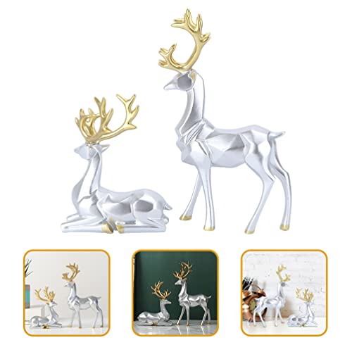Toyvian 2Pcs Gold Reindeer Christmas Decoration Reindeer Figurine Christmas Statue for Table Centerpiece 4.7×7.8IN Statue for Holiday Home Office Decorations - Image 2