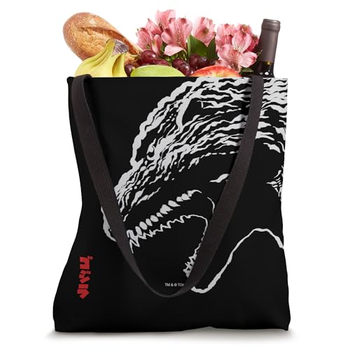 Bolso tipo tote con perfil gigante de Godzilla y título en kanji, monstruo de película miniatura 4