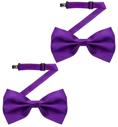 Image of MDSTYLE Bow Ties for Men Pre-Tied Adjustable - Classic Men's Bow Tie - Tuxedo Wedding Formal Bowtie Solid Color Bowties (Purple 2pcs)