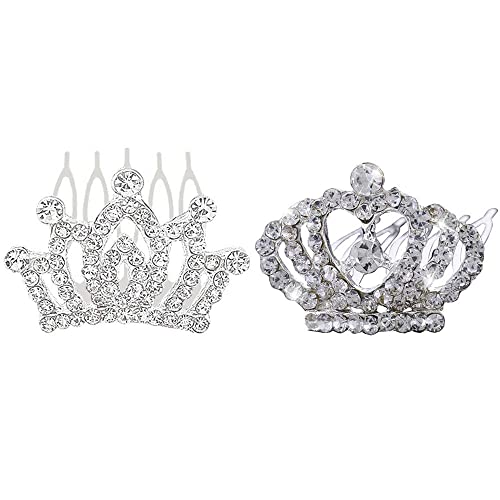 Generic 2 Pcs Kids Princess Crown Rhinestone Tiara Hair Comb Crystal Hair Clip Mini Hair Decorations For Girls Teens Toddlers cover