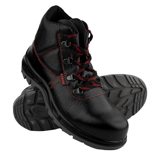 Image of KARAM FS21 Black Leather Safety Shoes for Men | Double Density with Fiber Toe | Antistatic, Antislip, Oil & Heat Resistant | Size-13