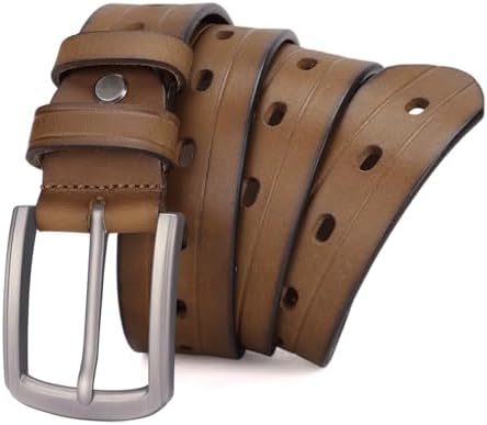 Mens Belts Full Grain Leather Real Italian Material Western Cowboy Belt 1.5 Wide Casual Jean Belt Gift Box Packaging