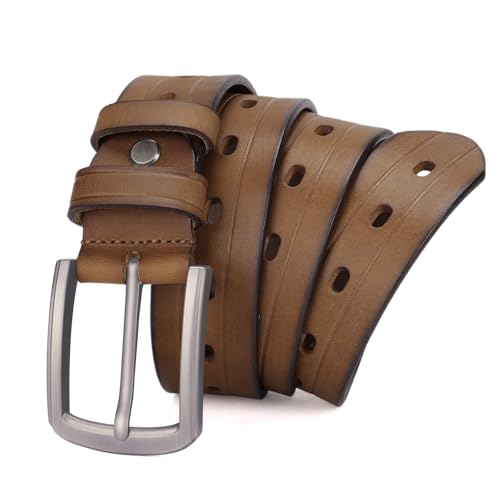 Image of Full Grain Leather Belt Men Multiple Holes Cover The Whole Strap Casual Jean Belt with High-end Gift Box Packaging