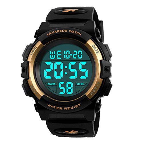 A ALPS Boys Digital Sports Watch, 50M Waterproof, LED Backlight, Quartz Movement, Blue/Red/Green Silicone Band, 43mm Case, 18mm Band Width, Kids Gift