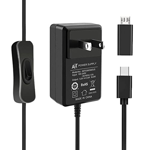 Image of GeeekPi 18W 5V 3.6A Power Supply for Raspberry Pi 4 /Orange Pi 5&5B, Type C with ON /Off Switch and Micro USB Adapter