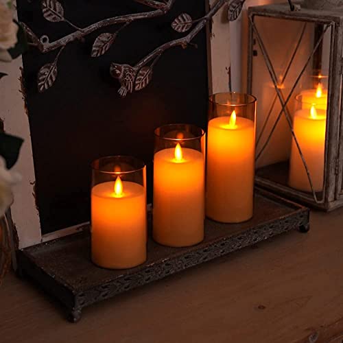 LTETTES Flameless LED Candles AA Battery Powered with Golden Acrylic Fiber Glass with Remote Controller and Timer for Home Festival Wedding Decor (Set of 3-3" D x 4",5",6" H) 3 415gAXLLOrL