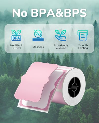Image of Phomemo Labels- Pink Fancy Shape Label Sticker, 1.96 inch x 3.14 inch Self-Adhesive Thermal Labels for M110 /M100 /M220 /M250 Label Printers, 50x80mm Thermal Paper for Gift, Candle, Logo, Baking Box, 90pcs /Roll