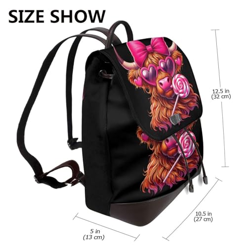 Sweet Highland Cow Lollipop Microfiber PU Leather Backpack Lightweight Daypack Bag for Travel Business Commute Gym2