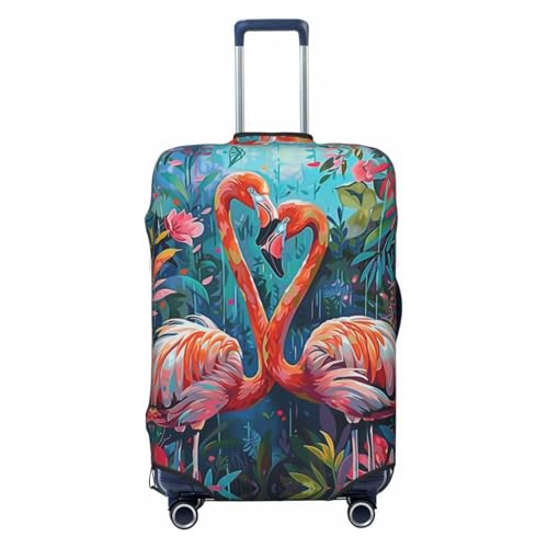 Romantic Flamingo Pair Travel Luggage Covers - Elasticity Suitcase Covers Protector for Luggage 18-32 Inch