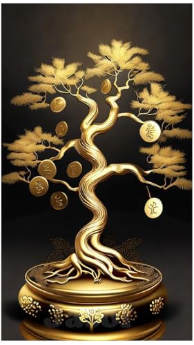 Image of Jasol Diamond Painting Kit, 40x30 Cms, Full Drill, 5D Crystals, Home Wall Decor Gift Set (Coin Tree M45516)