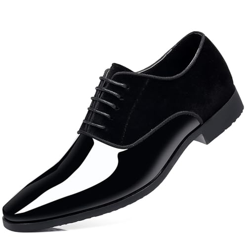 Men's Tuxedo Patent Leather Classic Velvet Lace-Up Business Dress Shoes