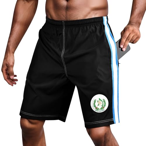 fox & fury Men's All Countries Embroidered Logo Athletic Running, Gym, Workout Sports Basketball Shorts wt Zipper Pockets