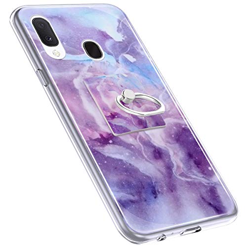 Urhause Cover Compatible with Samsung Galaxy A20e Case Sparkle Glitter Bling Marble Case TPU Silicone Ring Holder Cover 360 Degree Rotation Ring Holder Kickstand Shiny Bling Shockproof Cover Purple