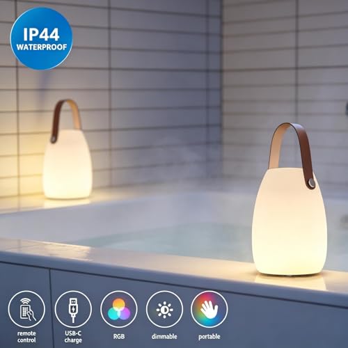 Image of uuffoo 2 Pack Rechargeable Portable Table Lamp, Cordless RGB Lantern with Remote, Decorative LED Night Light, IP44 Waterproof Indoor Outdoor Lamp for Bedroom Patio Garden Wedding Party