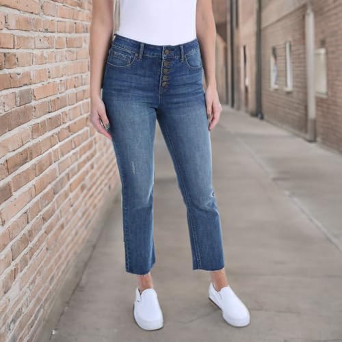 Kenneth Cole Ladies' Button Fly High Rise Straight Leg Comfort Stretch Jean (8/29, Perry-Wash)4