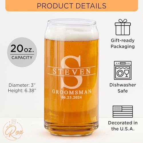 Image of Personalized Groomsmen Beer Can Glass Gifts - Custom Groomsman Gift -Personalized Wedding Beer Can Glass - Groomsman Proposal - 20 oz Engraved Groomsmen Beer Glass - Personalized Wedding Favors