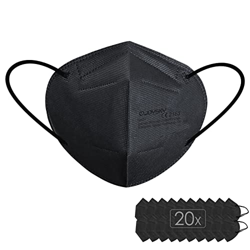 Genérico Mascarillas FFP2 Homologadas 20pcs Negras, Mascarillas Negras de 5 Capas para Adultos, Mascarillas Desechables de Filtración Multicapa Antipolvo para Boca y Nariz