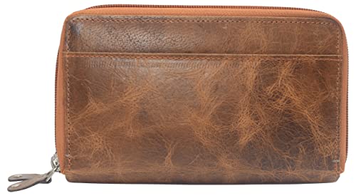 Women RFID Blocking Wallet Leather Zip Around Phone Clutch Large Travel Purse (Tan)3