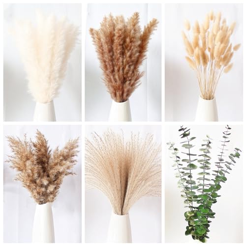 110-teiliges Set von Boho-Pampasgras Dekor, natürlich getrocknete Pampas, Hasenschwanz getrocknete Blumen und getrocknetes Eukalyptus. Perfekt für Hochzeiten, Boho-Partydekorationen