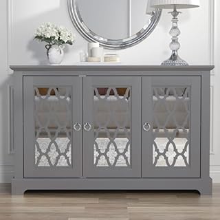 Galano Novara 3-Door Sideboard Cabinet with Adjustable Shelves – Freestanding Storage Cupboard for Living Room, Hallway, or Kitchen – W116.1 x D39.8 x H74.4 cm (Cool Grey)