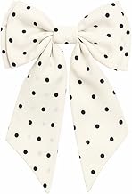 NNR Polka Dot Bow Hair Clip for Women & Girls | Big Ribbon Hair Bow Accessory | Stylish Hairpin for Wedding, School | Cute Fashion Hair Bow with Black Dots | Trendy Hair Accessory (White)