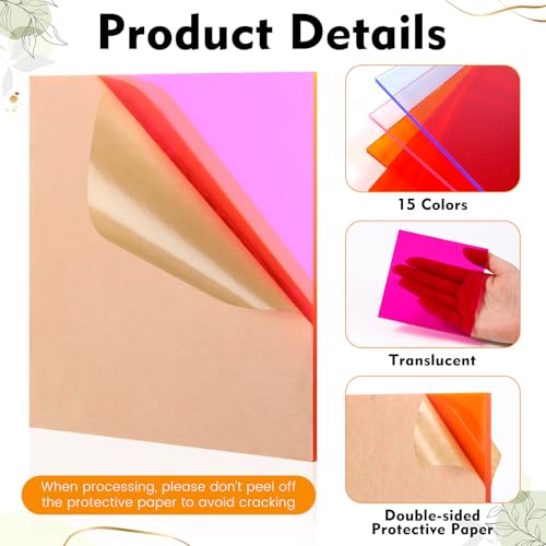 Image of Geetery 30 Pcs Colored Acrylic Sheets, 4 x 4 x 1 /8 Inch Thick Translucent Cast Acrylic Sheet,Plastic Boards for Back to School DIY Project Picture Frame,Art Crafts Laser Cutting Engraving, 15 Colors