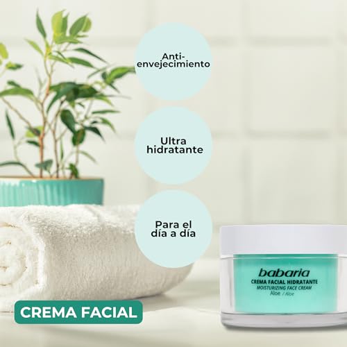 Miniatura 6 de Babaria - Crema Hidratante Facial Mujer 24h | Crema Facial Hidratante Vegana con Aloe Vera 100% Puro y Vitamina E | Antiarrugas, Antiedad y Regeneradora | 50 ml