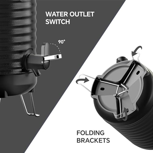 Image of IDEUS Insulated Beverage Dispenser, All-in-one for Camping Vacuum Double-Wall Stainless Steel Water Cooler Coffee Carafe Jug Leakproof Drink Container with Handle, Spigot & Stand (Black, 1,4gal)