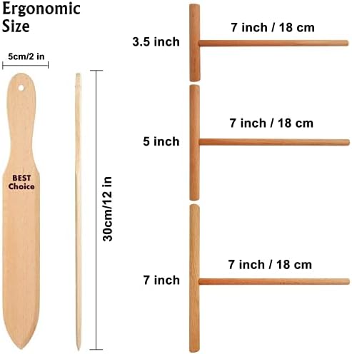 Crepe Spreader Stick & Spatula Turner- Set of 2-5" Inch Crepe Wooden Small Size Stick - Natural Eco-Friendly Handmade Beechwood Spatula Turner - Crêpes Pancake Flatbread Maker Kit