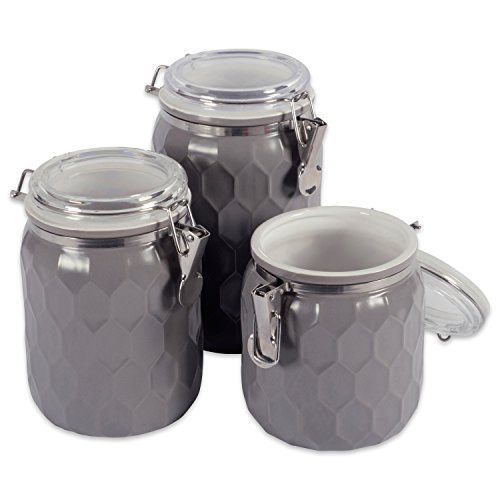 Grey Ceramic Tea Coffee Sugar Storage Jars with Hexagon Design