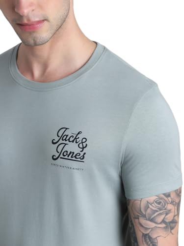 Image of Jack & Jones Men Pure Cotton Typography Printed Slim Fit T-Shirt