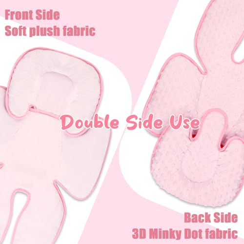 Image of 2 in 1 Infant Car Seat Insert Head and Body Support Set, Reversible Newborn Insert for Carseat with 3 Extra Strap Paddings, Soft Stroller Cushion Pillow Insert Girls, Fits for Stroller, Swing, Pink