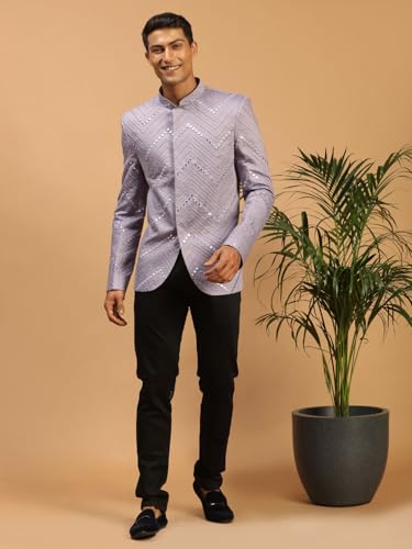 Image of VASTRAMAY Men Mirror Work Jodhpuri Jacket | Viscose Slim Fit Ethnic Wear with Mandarin Collar | Wedding & Festive Indo Western Outfit
