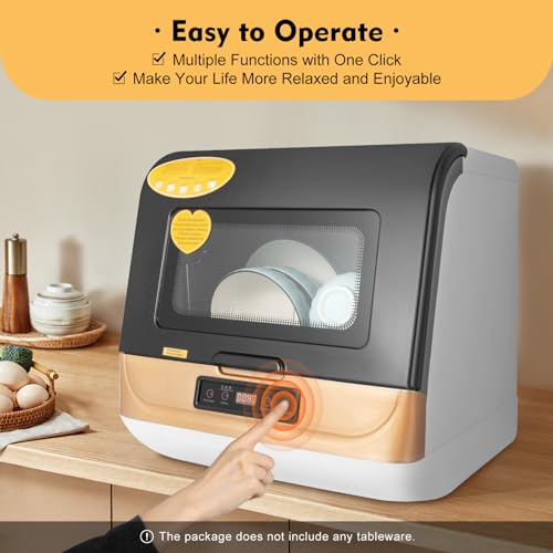 3-in-1 Countertop Dishwasher, Mini Portable Dishwasher with 360° Rotating Spray, Tabletop Small Dish Washer with 7.8L Built-in Water Tank for Home, Apartments, RVs