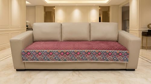 Image of Velvet Quilted Sofa Cover Mat Seat & Back, 3+2 Set, Total L115in H32in (3+2), Piyazi Color,Anti Skid Backing, 6in Hanging Strap Design, Washable Soft, Anti, Style -Piyazi-S32