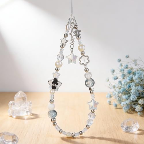 Image of Cute Beaded Camera Wrist Strap for Phone, Digital Camera Charm Lanyard, Pearl Beaded Chain for Bag Keychain Gift